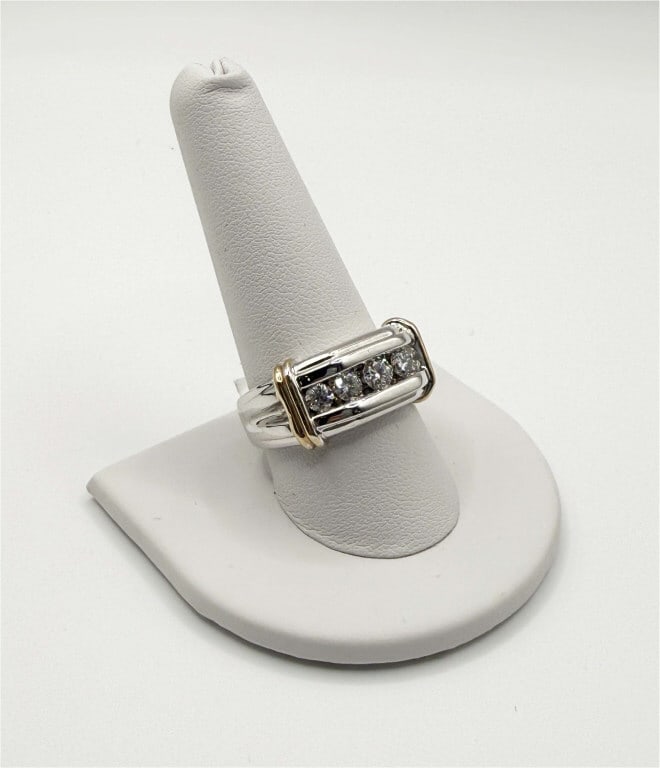 14KT WHITE GOLD & DIAMOND MENS RING W/ YELLOW GOLD ACCENTS APPROX. .77 DIAM RING SIZE 10.5 APPROX, (1 of 7)