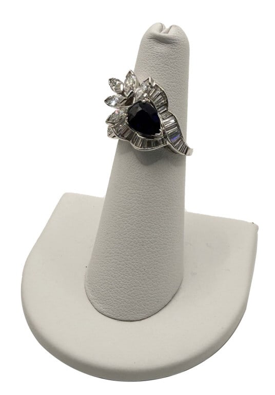 SAPPHIRE & DIAMOND RING SET IN PLATINUM, SAPP APPROX. 1.3 TCW DIAM. APPROX. 1.4 TCW RING SIZE 5 (1 of 6)