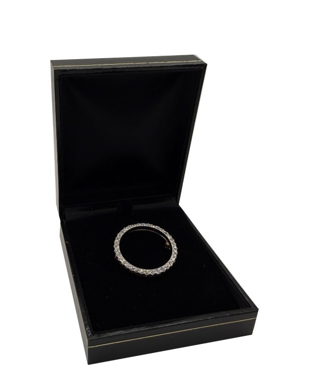 CLASSIC DIAMOND CIRCLE PIN 14KT W/ APPROX. 1.5 TCW DIAMONDS 1" ROUND 5.0 DWT (1 of 6)