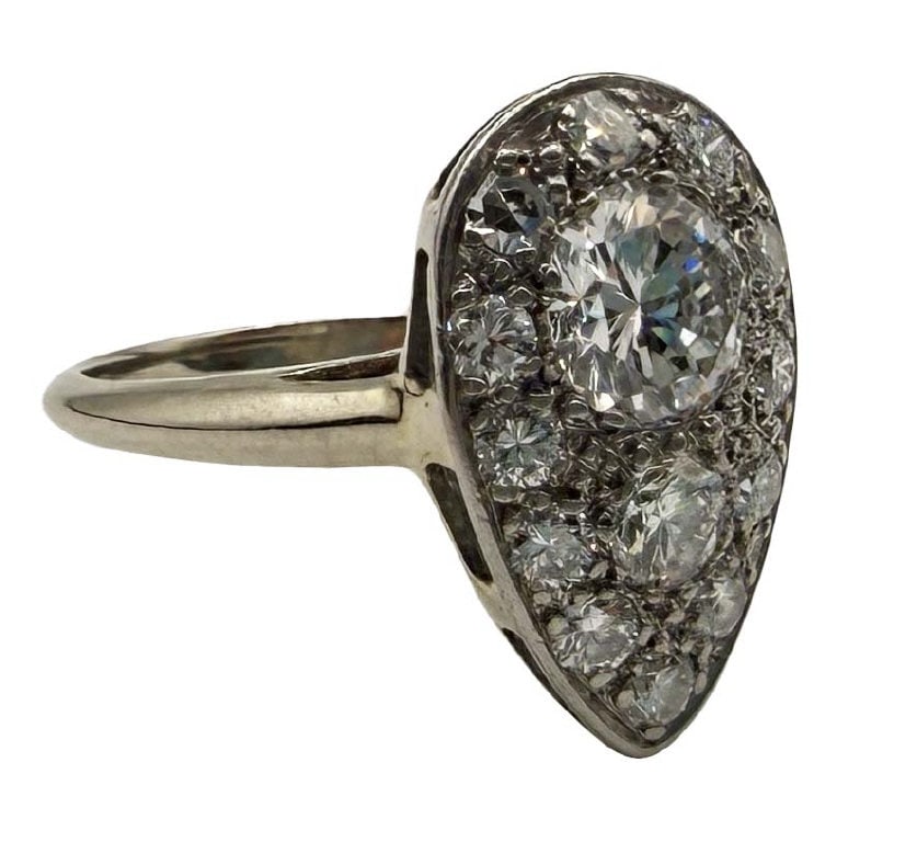 14KT WHITE GOLD PEAR SHAPED DIAMOND CLUSTER RING W/ 1 CT DIAMOND IN CENTER, APPROX. 1.85 TCW (1 of 5)