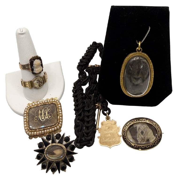7 PCS VICTORIAN JEWELRY, MOSTLY 10KT INC. HAIR, CAMEO, ETC. (1 of 14)