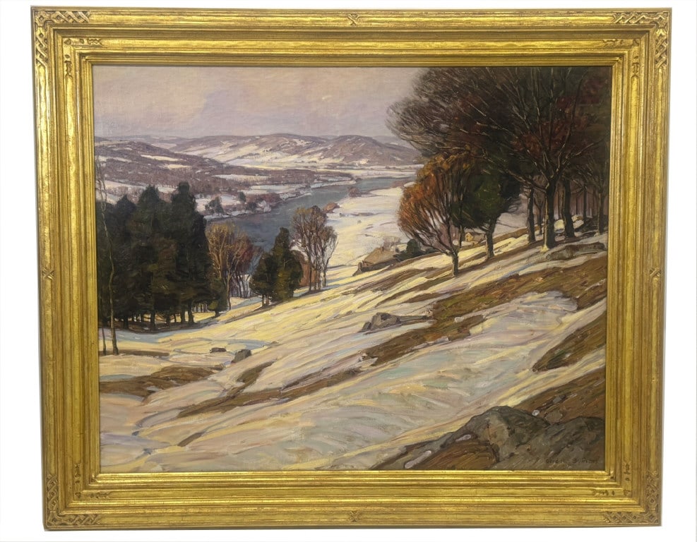 OIL / CANVAS, GARDNER SYMONS, WINTER LANDSCAPE (1863- 1930) 40" X 50 1/4" (1 of 7)