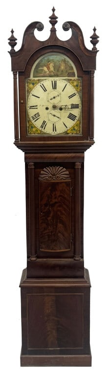 C. 1835 TALL CASE CLOCK BY J. SPRUNT, PERTH, WITH PAINTED DIAL, WORKING 85" X 18 3/4" X 10 1/4" (1 of 8)
