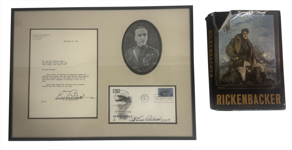 SGND LETTER & FIRST DAY COVER, EDDIE RICKENBACKER WITH AUTOBIOGRAPHY OF HIS LIFE (1 of 6)