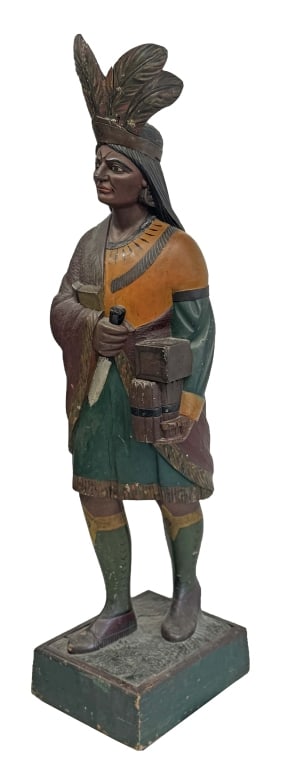 19THC. TOBACCONIST FIGURE IN OLD SURFACE ATTRIBUTED TO ROBB, NYC 59" TALL - 2