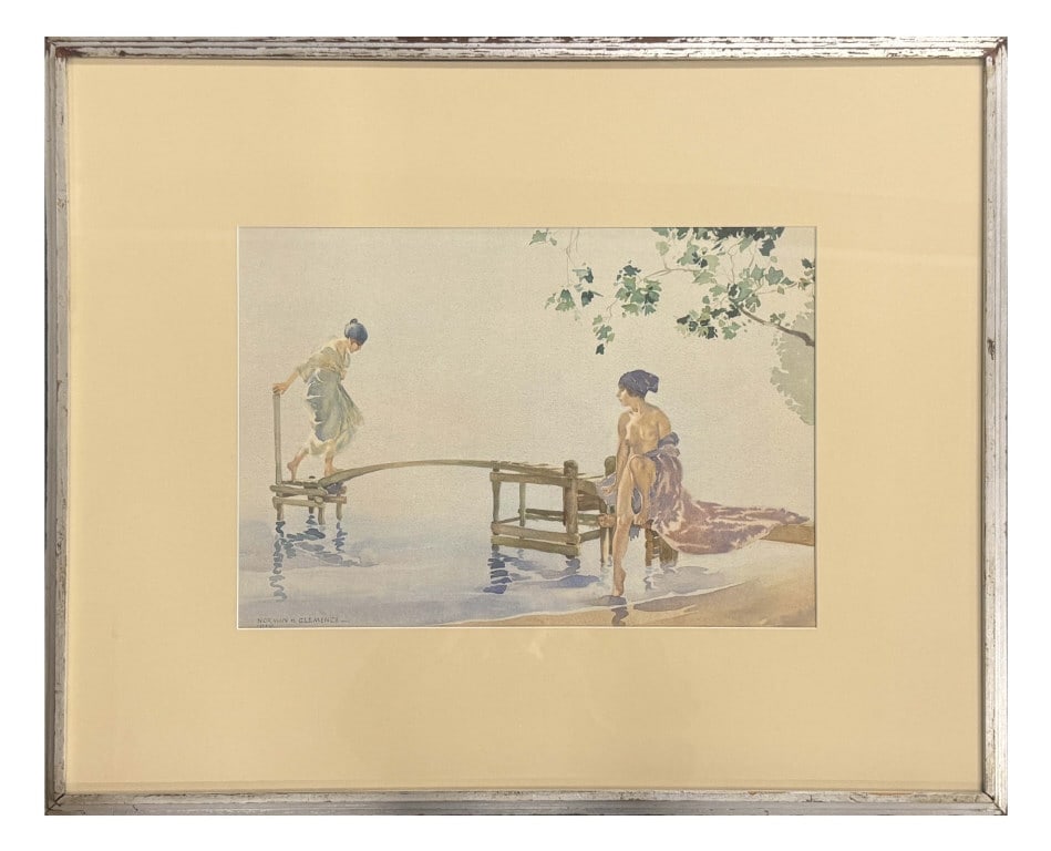 WATERCOLOR "BATHERS" SGND NORMAN H. CLEMENCE, 1930 14" X 20" (1 of 6)