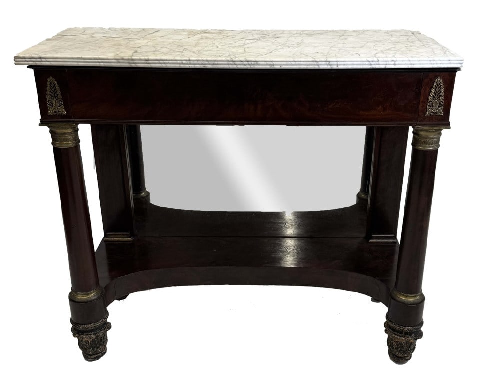 NY FEDERAL PIER TABLE W/ VERDIGRIS FEET & ORMOLU MOUNTS 37" X 42" X 18": NY FEDERAL PIER TABLE W/ VERDIGRIS FEET & ORMOLU MOUNTS 37" X 42" X 18"