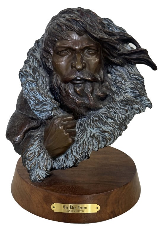BRONZE BY KEVIN MCCARTHY "THE BLUE NORTHER" DATED '88 12" TALL X 9" WIDE: BRONZE BY KEVIN MCCARTHY "THE BLUE NORTHER" DATED '88 12" TALL X 9" WIDE