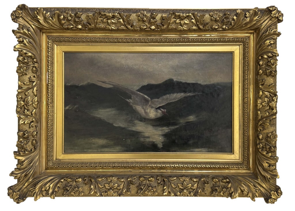 OIL / CANVAS ROBERT F. BLOODGOOD "WHITE GULL OVER BLUE SEAS" 12" X 20" (1 of 5)