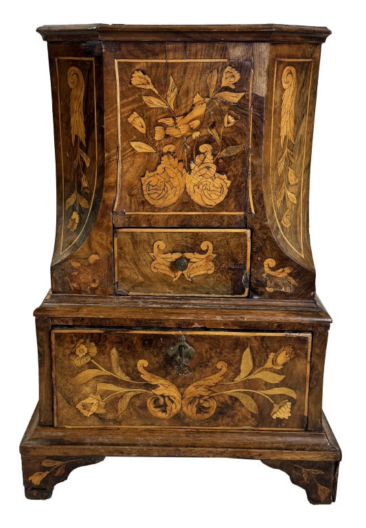 DUTCH INLAID WOODEN JARDINIERE WITH DRAWERS 18 3/4" X 12 3/4" X 12 3/4" (1 of 10)