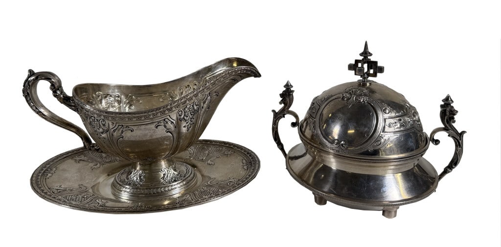 .900 FINE SILVER BUTTER DISH BY W & H, 15.9 TROY & STERLING SILV. GRAVY BOAT & UNDERPLATE APPROX. (1 of 15)