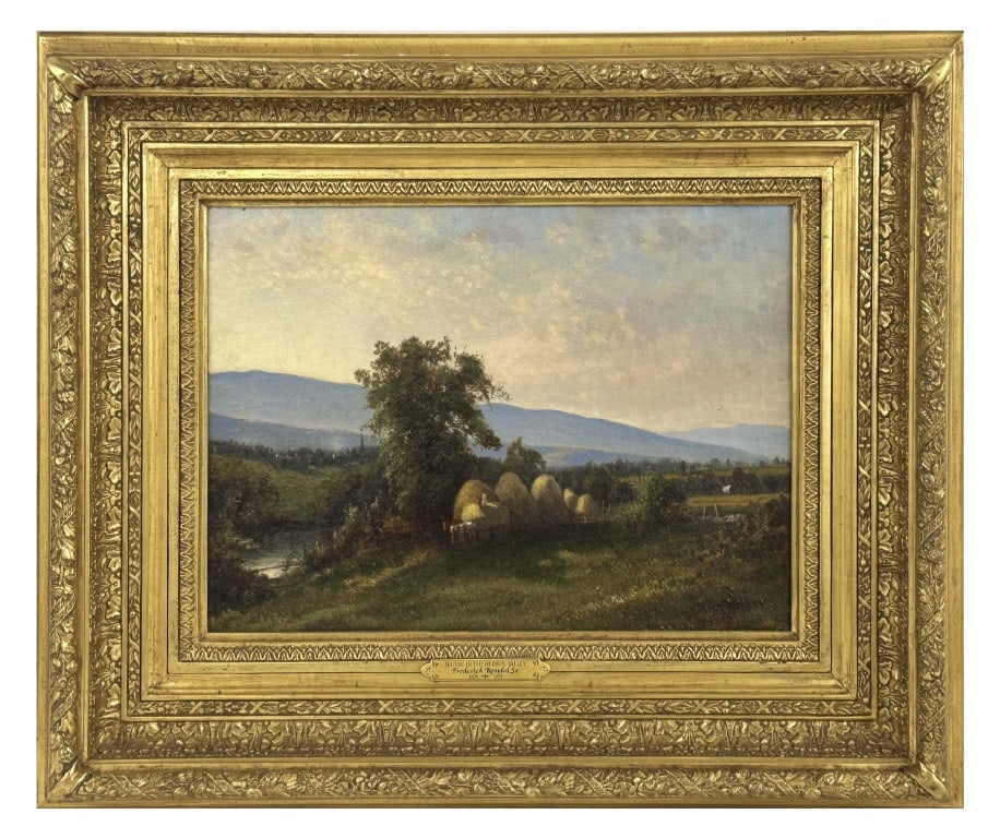 OIL / CANVAS FREDERICK RONDEL, SR. ((1826 - 1892) "HAYING IN THE HUDSON VALLEY" 10" X 14": OIL / CANVAS FREDERICK RONDEL, SR. ((1826 - 1892) "HAYING IN THE HUDSON VALLEY" 10" X 14"