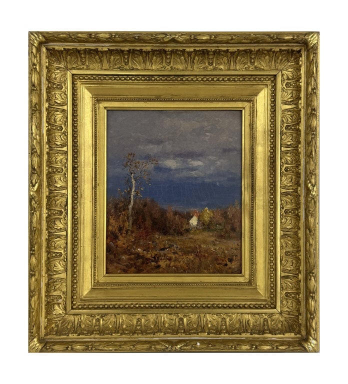 OIL / BOARD JERVIS MCENTEE (1828 - 1911) LANDSCAPE QUEST ROYAL PROVENANCE 12" X 10": OIL / BOARD JERVIS MCENTEE (1828 - 1911) LANDSCAPE QUEST ROYAL PROVENANCE 12" X 10"