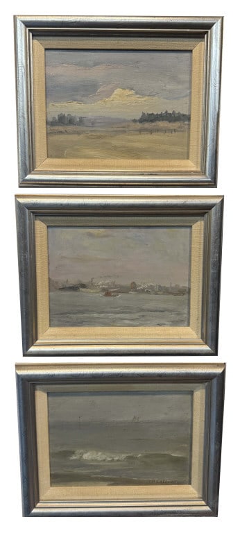 OIL / BOARD 3 SEASCAPES BY IDA PULOS LATHROP, (1859 - 1937) 6" X 8" EACH (1 of 5)