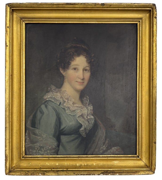 AMERICAN SCHOOL PORTRAIT OF A LADY ON POPLAR PANEL 27" X 22 3/4" (1 of 5)