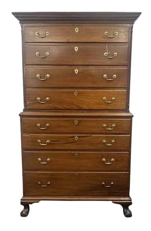 18THC. CHIPPENDALE CHEST ON CHEST W/ BALL & CLAW FEET ( IN TWO SECTIONS) 75 1/4" X 42" X 20 1/4" (1 of 8)