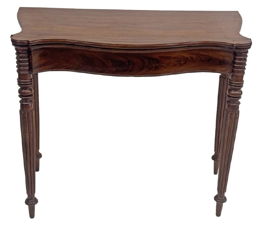 C. 1825 MA MAHOGANY REEDED LEG CARD TABLE 29 1/2" X 36 1/2" X 19" (1 of 7)