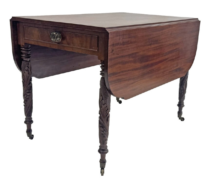 MAHOGANY DROPLEAF TABLE W/ ACANTHUS CARVED LEGS 29" X 40" X 26" (1 of 7)