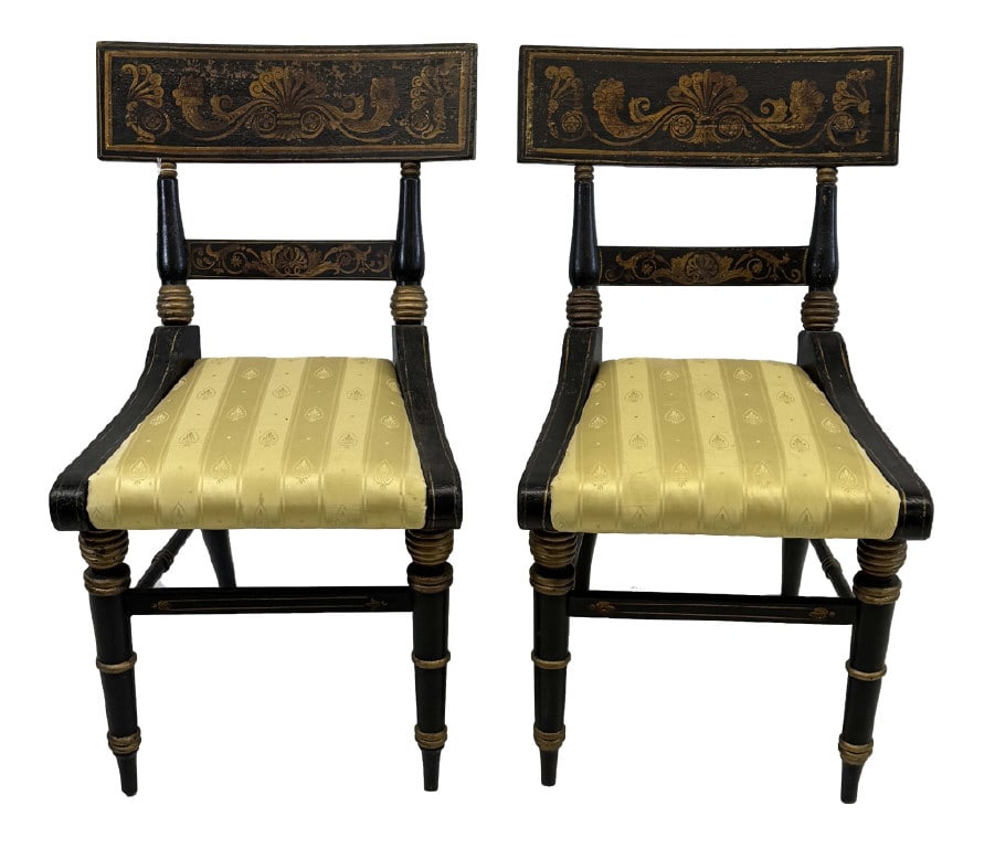 PR OF ALBANY OR BALTIMORE PAINT DEC. FANCY CHAIRS 31" X 18 1/2" X 19" 17" SEAT HGT (1 of 7)