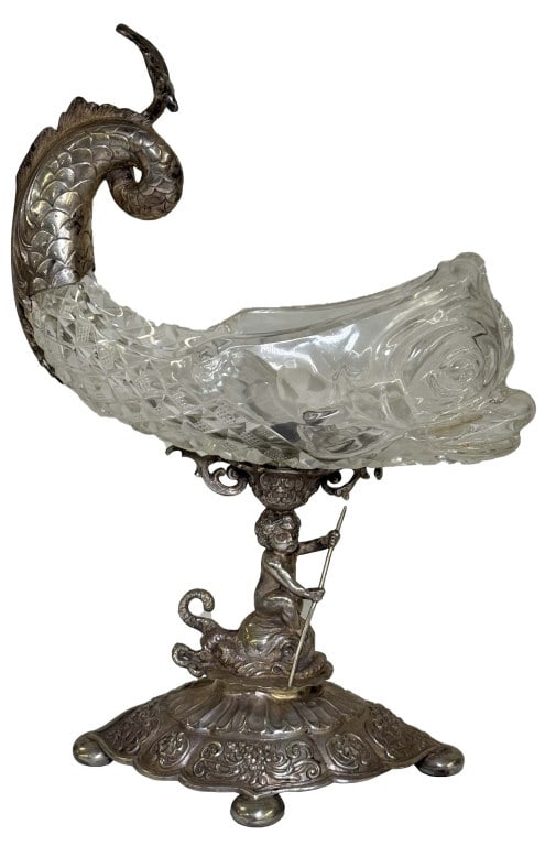 .800 FINE SILVER & CRYSTAL SWEET MEAT COMPOTE 9" T (1 of 9)
