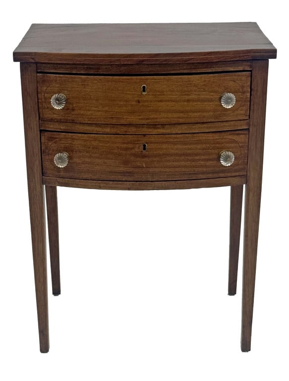 MAHOGANY BOW FRONT TWO DRAWER STAND 29" X 22" X 16" (1 of 5)