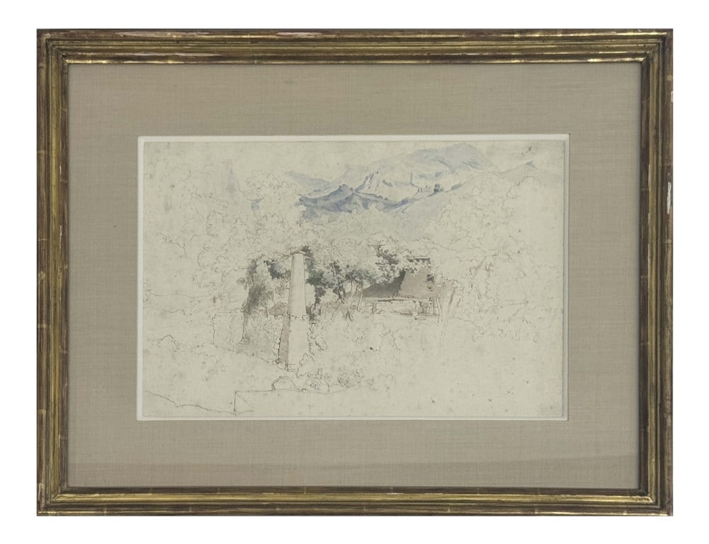 DRAWING & WATERCOLOR ATTRIB. TO G.B. BEIWASCHI (1636 - 1688) "NAPLES" 10" X 15 1/4" (1 of 4)