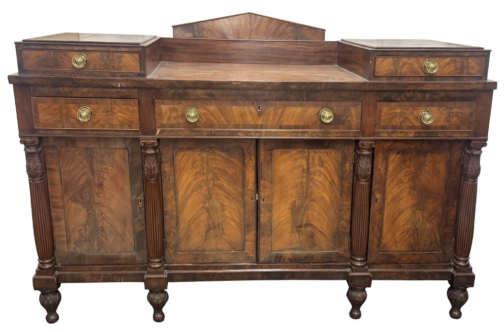 PHILADELPHIA CLASSICAL SIDEBOARD W/ REEDED PILLARS CRISPLY CARVED CAPITALS & FEET 48" X 75" X 26 (1 of 7)