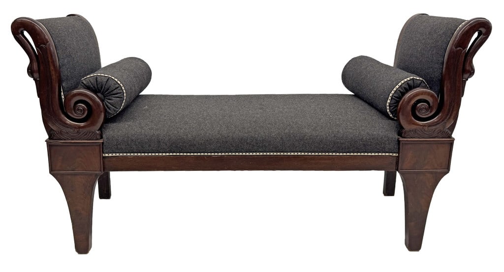 EMPIRE WINDOW SEAT WITH SWAN ARMS 34" X 61" X 20": EMPIRE WINDOW SEAT WITH SWAN ARMS 34" X 61" X 20"