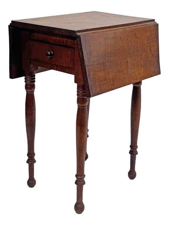 TIGER MAPLE 1 DRAWER DROPLEAF SIDE TABLE 29 1/4" X 20" X 15" OPEN 30 1/2" (1 of 6)