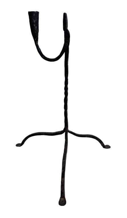 EARLY HAND FORGED IRON RUSH & CANDLE LAMP 14 3/4" TALL (1 of 7)