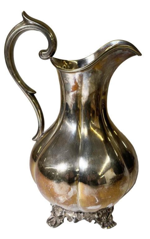 AMERICAN COIN SILVER WATER PITCHER BY JLW RETAILED BY D. MARSH, ALBANY (JOHN L. WESTERVELL, (1 of 5)