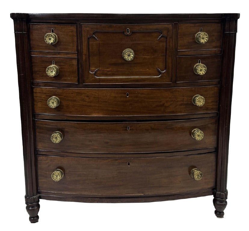 AMERICAN BOW FRONT TALL CHEST, UNUSUAL DRAWER CONFIGURATION 45 7/8" X 42" X 22" (1 of 5)