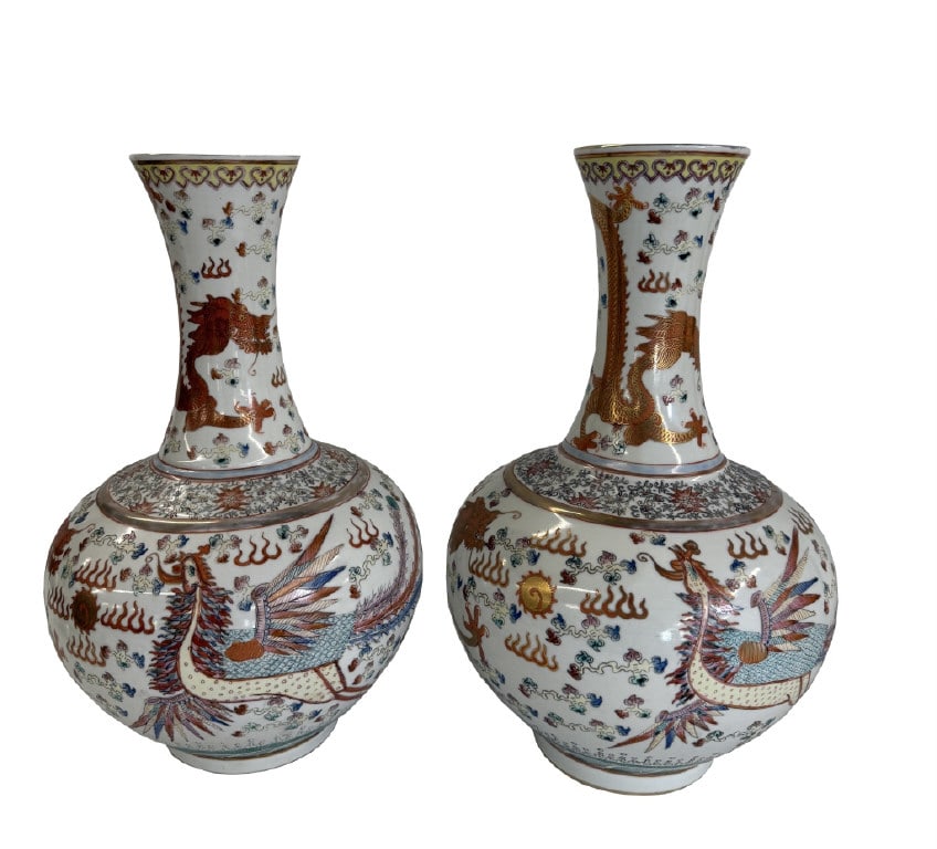 PR OF 16" REPUBLIC PERIOD CHINESE DRAGON VASES W/ SIX CHARACTER MARK (1 of 15)
