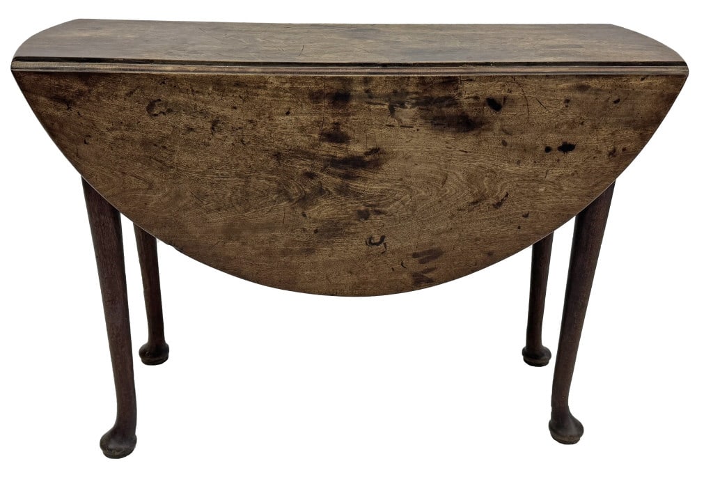 18THC. QUEEN ANNE WALNUT DROPLEAF TABLE IN HISTORIC SURFACE 29" X 43 1/8" X 42" (1 of 8)