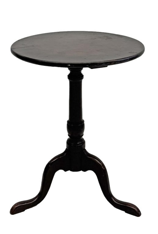 ROUND TOP CANDLESTAND W/ SNAKE LEGS IN OLD ORIG. SURFACE 25 1/2" X 19" X 19 1/2" (1 of 4)