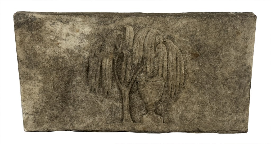 MARBLE SLAB WITH MEMORIAL WILLOW CARVING 14 1/4" X 24 1/4" X 2" (1 of 4)