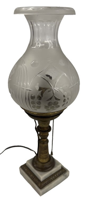 ELECTRIFIED ASTRAL LAMP W/ ETCHED & CUT SHADE 21" TALL (1 of 3)