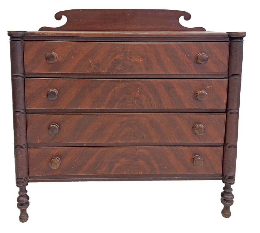 COUNTRY SHERATON GRAIN PAINTED 4 DRAWER CHEST IN OLD SURFACE 42 3/8" X 43" X 19" DEEP (1 of 6)