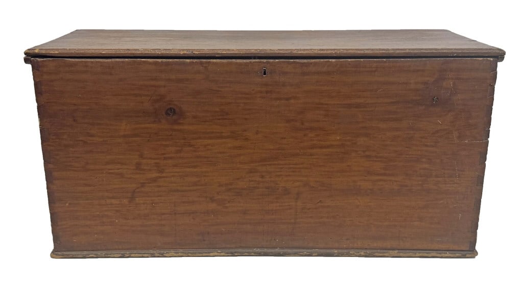 LG 18THC. FEATHER TICK STORAGE BOX W/ STRAP HINGES & ORIGINAL RED 30" X 62" X 23 1/2" (1 of 7)