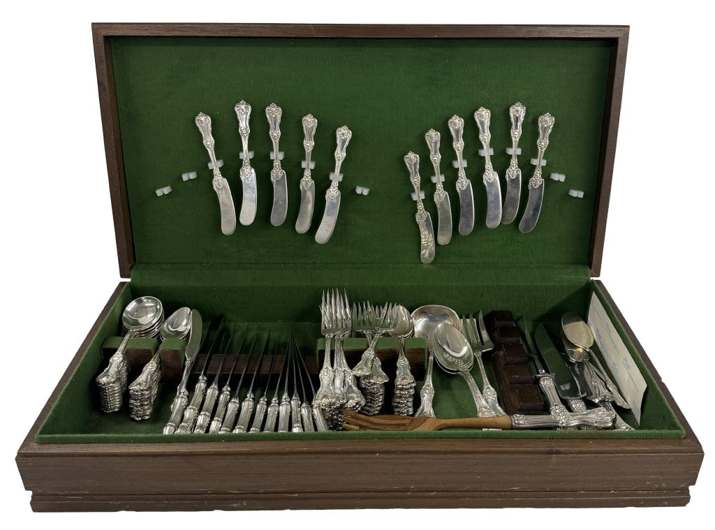 STERLING SILVER FLATWARE BY FRANK SMITH SILVER CO. EDWARD VII PATTERN 12 DINNER, 12 BUTTER KNIVES, (1 of 3)