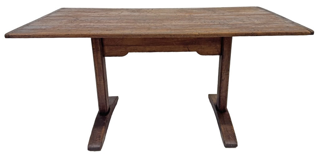 PLANK TOP COUNTRY TAP TABLE W/ BREAD BOARD ENDS & SHOE FEET 26 7/8" T X 54" X 29 3/4" (1 of 5)