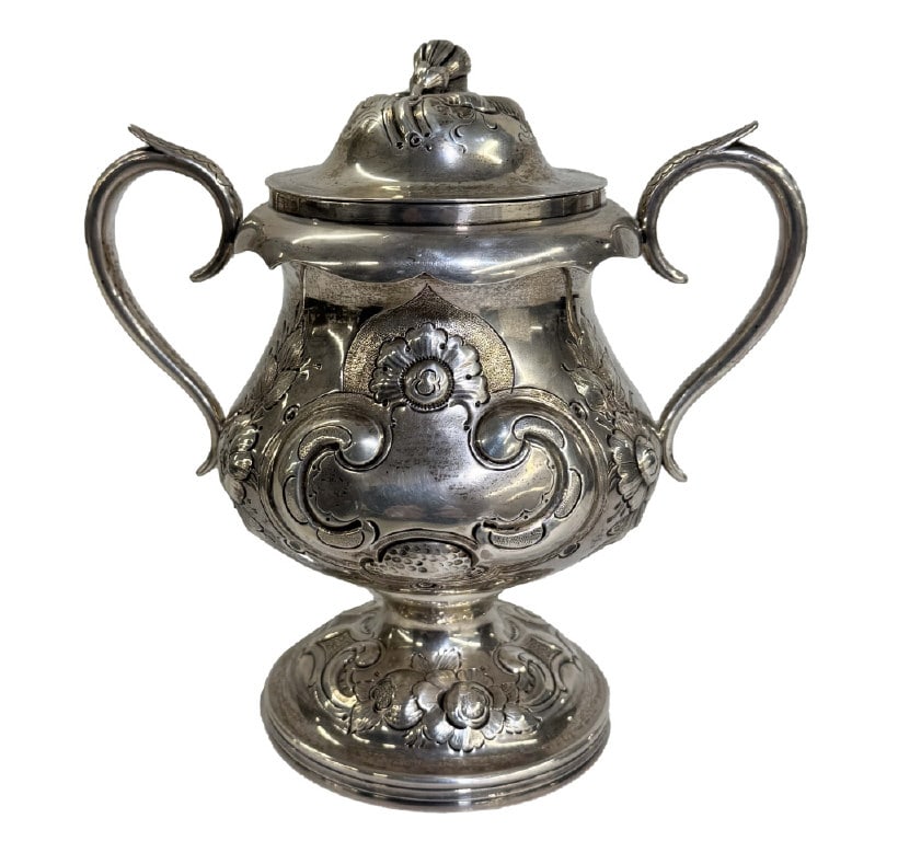 C. 1845 AMERICAN COIN SILVER SUGAR POT BY K & D KINSEY, CINCINNATI APPROX. 17.2 TROY OZ (1 of 5)