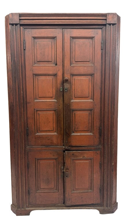 HUDSON VALLEY RAISED PANEL DOOR CORNER CUPBOARD PICTURE FRAME MOLDING IN ORIGINAL RED 83" X 48" (1 of 5)