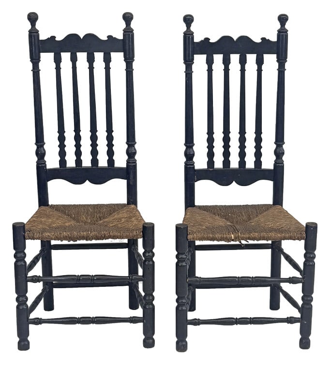 PR OF 19THC. BANNISTER BACK CHAIRS 46" X 20" X 14 1/2" W/ 18" SEAT HEIGHT (1 of 5)