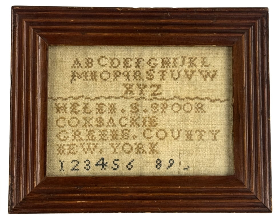 HELEN SPOOR,COXSACKIE, GREENE CO. NY "ABC" SAMPLER M. FINKEL & DAUGHTER, PA PROV. 10 1/4" X 8 (1 of 5)