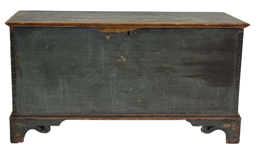 BLUE BLANKET CHEST WITH STRAP HINGES & PIERCED BRACKET FEET 23" X 43 1/2" X 20" (1 of 7)