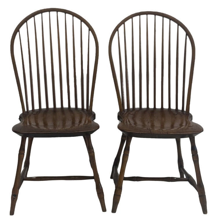 PR OF 10 SPINDLE BOW BACK WINDSOR CHAIRS, C.1810 PLANK SEATS 36 1/2" X 16" X 16" (1 of 5)