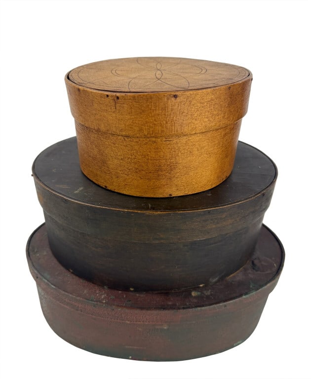 3 PANTRY BOXES, 2 OVAL IN PAINT & 1 ROUND NATURAL FINISH (1 of 11)