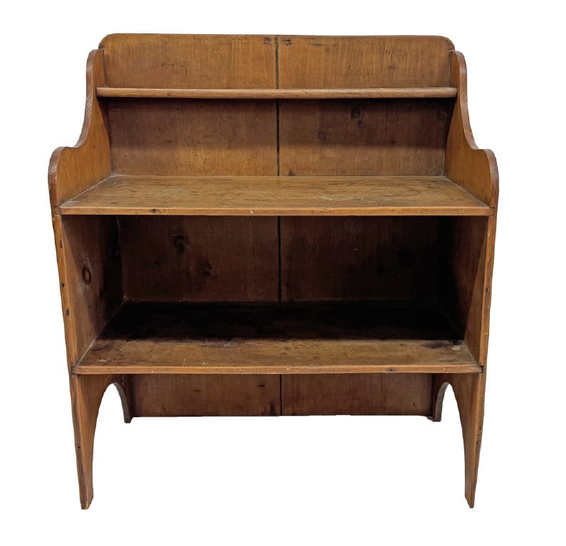 EARLY BUCKET BENCH WITH TWO BOARD BACK & ROSE HEAD NAILS 42 1/2" X 37" X 19 1/2" (1 of 8)