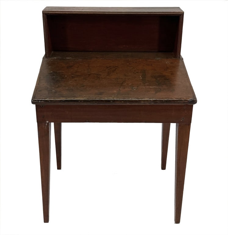 RED PAINTED LIFT LID COUNTRY HEPPLEWHITE DESK WITH BOOKCASE SHELF, C. 1825 42" X 30" X 24" (1 of 4)